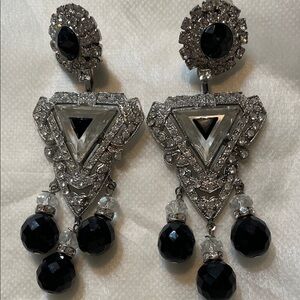 Lawrence VRBA Glamorous Silver and Black Crystal Drop Earrings